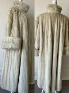 1円〜　【06】中古品高級毛皮mink ミンクChristian Dior ■ 天然の白です 裾周囲330cm 着丈120cm ■豪華希少 袖の長さは調節できます 