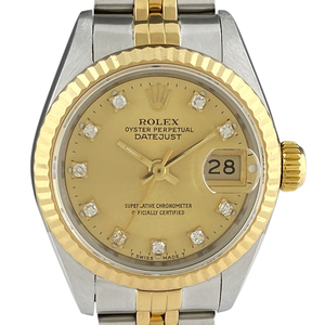 ロレックス ROLEX デイトジャスト 10Pダイヤ 69173G 腕時計 SS YG ダイヤモンド 自動巻き シャンパンゴールド レディース 【中古】