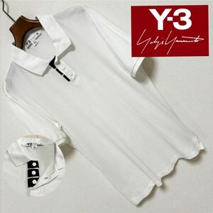 良品■Y-3 adidas ヨウジヤマモト■ロゴ刺繍 カノコ 半袖 ポロシャツ S 白 ホワイト ブラック アディダス Yohji Yamamoto