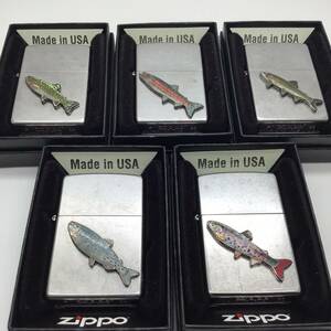 ジッポー　魚　七宝　メタル貼　5個セット　アユ　サーモン他　2022年製　未使用