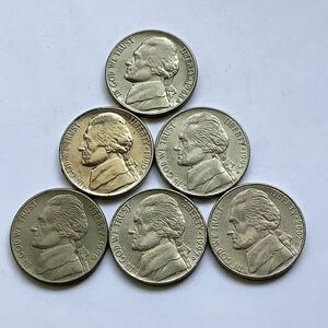 【希少品セール】アメリカ 5セント硬貨 ミントマークD 1988年 1990年 1995年〜1997年 2002年 年号違い各1枚ずつ 6枚まとめて