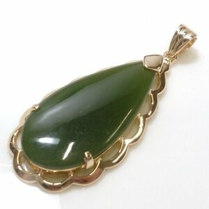 J◇K18【新品仕上済】ネフライト ペンダントトップ イエローゴールド 18金 ティアドロップ Nephrite pendent charm【ネコポスOK】