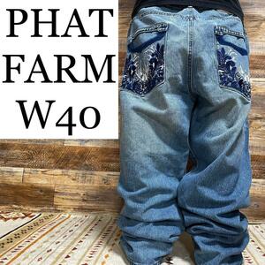 PHATFARM ファットファーム バギーパンツ バギーデニム ジーンズ ジーパン Gパン 極太 w40 刺繍 b系 ストリート b-boy y2k 古着 メンズ