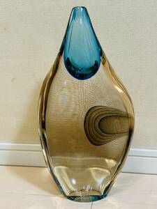 イタリア、ムラノガラス大型花瓶、FORNACE ANDROMEDA MURANO、作家サイン刻印有り、重量約10kg