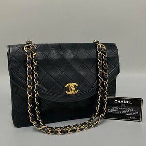 1円 極 美品 シール カード有 0番台 CHANEL シャネル マトラッセ 24cm ラムスキン レザー ダブルチェーン ショルダーバッグ ブラック 30859