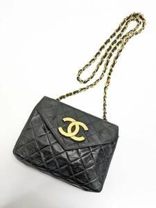 ☆CHANEL シャネル ミニマトラッセル Vフラップ チェーンショルダー デカココ プッシュロック ブラック　ヴィンテージ 黒 シールあり☆