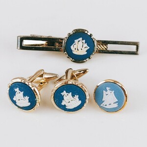 WEDGWOOD ウエッジウッド カフスボタン タイピン メンズ スーツアクセ バイキングシップ 海賊船 アクセサリー ヴィンテージ アンティーク