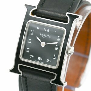 1円 稼働 美品 HERMES エルメス H Watch Hウォッチ HH1.221 QZ クオーツ ブラック 黒文字盤 SS 腕時計 レディース スクエア 24912024