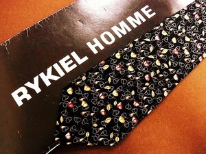 ♪23166C♪良品【花 植物 落ち葉 葉っぱ 柄】ソニア リキエル【RYKIEL】ネクタイ