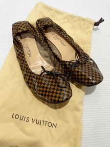 極美品 LOUIS VUITTON ルイヴィトン ダミエ エベヌ フラット シューズ レディース 35.5サイズ 