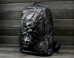 新品　高級レザー　スカル　バックパック　Black Skull BackPack 黒