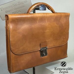 S231201-3【高級】Ermenegildo Zegna エルメネジルド ゼニア ビジネスバッグ 革 レザー ブリーフケース 書類鞄 キャメル 