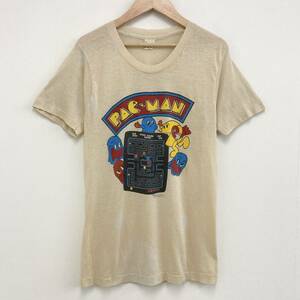 80s PAC-MAN Tシャツ VINTAGE SCREEN STARS ベージュ Mサイズ パックマン ビンテージ アニメ 漫画 Tee ★ 1422