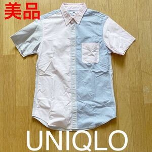美品 UNIQLO クレイジーパターン オックスフォード ボタンダウン シャツ サイズM ユニクロ スリムフィット 半袖シャツ