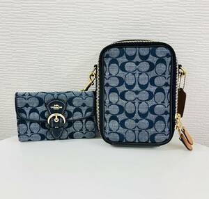 【送料無料!!2点おまとめ】COACH コーチ シグネチャー ショルダーバッグ C8235 二つ折り財布 C8308 デニム ブルー系 保存袋付 人気ブランド