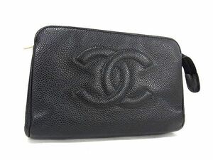 1円 ■美品■ CHANEL シャネル ココマーク キャビアスキン マルチポーチ マルチケース 小物入れ レディース メンズ ブラック系 AY1645