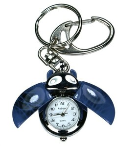 かわいい 可愛い ミニ てんとう虫 小さい 懐中 時計付き キーホルダーウォッチ ブルー柄 安い クリックポスト