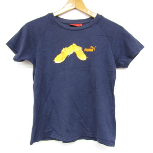 プーマ 半袖Tシャツ プリントTシャツ ロゴ カットソー スポーツウエア レディース Lサイズ ネイビー PUMA