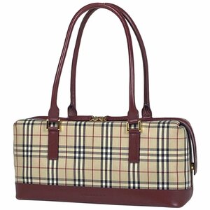 バーバリー BURBERRY ロゴ ショルダーバッグ チェック柄 ハンドバッグ キャンバス ベージュ ボルドー レディース 【中古】