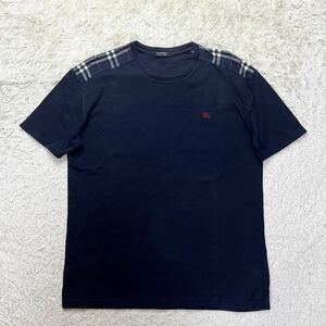 BURBERRY BLACK LABEL バーバリー ブラックレーベル 肩 ノバチェック ホース 刺繍ロゴ 半袖 Tシャツ メンズ 3 ダークネイビー 