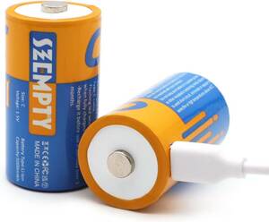 単2形充電池*2本 SZEMPTY単2形リチウム充電式電池、1.5VリチウムイオンUSB単二充電池5000mWh高容量、2 in