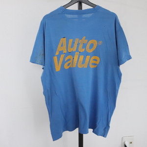 L491 80sビンテージ フルーツオブザルーム AUTOVALUE 胸ポケットTシャツ■1980年代製 Lサイズくらい ブルー アメカジ BORO クラッシュ 90s