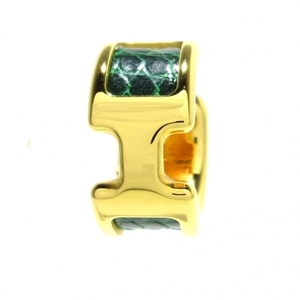エルメス HERMES イヤリング オランプPM 金属素材×リザード ピンクゴールド×グリーン イヤーカフ（片側） 美品 アクセサリー（耳）