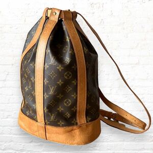 美品 ルイヴィトン LOUIS VUITTON モノグラム ランドネ ショルダーバッグ リュック ブラウン 巾着型 レディース メンズ