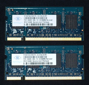 NT256T64UH4A1FN-3C PC2-5300S DDR2-667 SO-DIMM 256MB X 2枚
