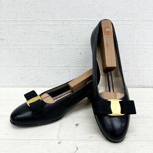 1273◎ イタリア製 Salvatore Ferragamo サルヴァトーレ フェラガモ 靴 シューズ パンプス ヒール ブラック レディース6.5