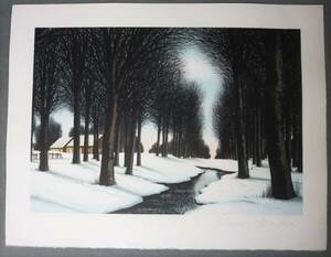 Jacques Deperthes　ジャック・デベルト　リトグラフ「雪と木々」　EA.　サイン・刻印有り