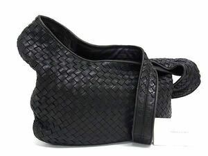 1円 BOTTEGA VENETA ボッテガヴェネタ イントレチャート レザー クロスボディ ショルダーバッグ 斜め掛けかばん ブラック系 AY1598