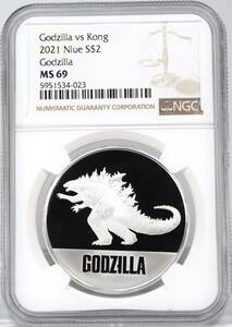 【★ヤフオク初の鑑定済みゴジラコイン★最高鑑定TOP POP】2021年 ニウエ Godzilla 2ドル 銀貨 NGC MS69 ゴジラvsキングコング シルバー