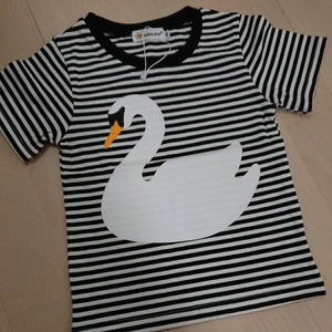 【新品】ベビー服◆ボーダー◎スワン半袖Tシャツ◆サイズ80♪