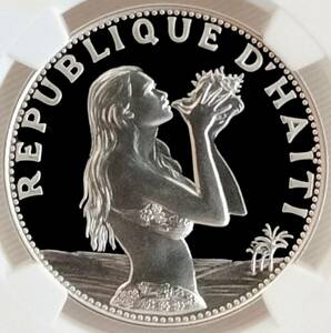 【 希少！ 貝を持つ少女 】高鑑定 同グレード3枚のみ 1973 ハイチ 50グールド プルーフ銀貨 NGC PF66 CAMEO アンティークコイン 投資
