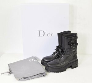 3030-24B0340★ディオール Dior★箱&保存袋付き カーフスキン エンジニアブーツ 34 黒ブラック KCI398VEAS900 約20万円