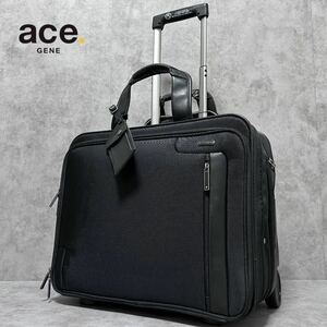 極美品●ACEGENE エースジーン EVL2.0 機内持ち込み可 キャリーケース スーツケース ビジネスバッグ 2室 大容量 出張 旅行 ブラック 黒 A4