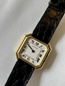 金無垢 カルティエ Cartier 1970sサンチュール LM K18YG PARIS文字盤 メンズ 腕時計 手巻き