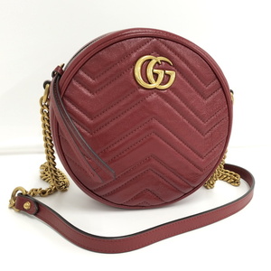 【中古】GUCCI ショルダーバッグ GGマーモント レザー レッド 550154