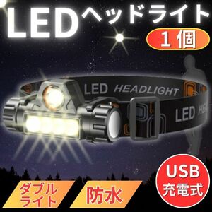 LEDヘッドライト USB充電式 ヘッドランプ 1個 登山 キャンプ 夜 釣り アウトドア ワークライト 作業 cob 小型 懐中電灯 停電 防災 非常用