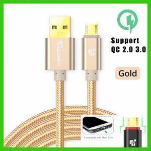 micro USB ケーブル ゴールド 短め 30cm：高品質・急速充電 2.5A・高速データー転送・クイックチャージ 3.0/