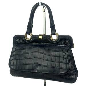 ☆極美品☆ BOTTEGA VENETA 最高級マットソフトクロコダイル ボッテガヴェネタ ハンドバッグ 黒 ブラック 鰐 ワニ アコーディオン