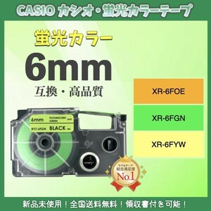 CASIO カシオ ネームランド XRラベルテープ互換 6mmＸ5m 黄緑2個