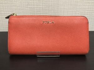 ■【YS-1】 フルラ 長財布 ■ オレンジ系 本革 レザー ■ L字ファスナー 小銭入れ有り 縦10cm×横19cm ■ FURLA 【東京発 手渡し可能】K