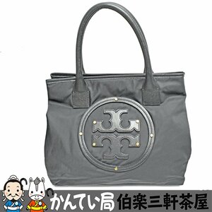 TORY BURCH【トリーバーチ】ナイロントート　ブラック　ナイロン×レザー　センターロゴ　ゴールドビス　レディースバッグ【中古】