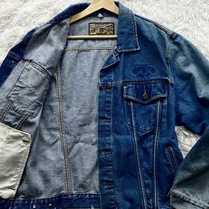 極美品/XL相当【輝く刻印銀ボタン】●アルマーニジーンズ デニムジャケット ARMANI JEANS Gジャン イーグル刺繍 インディゴブルー 46