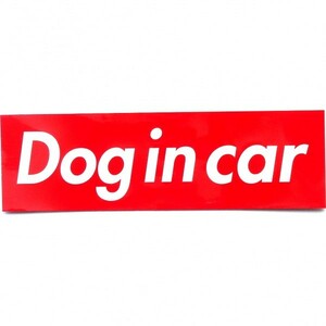 カーステッカー(粘着シール) Dog in car 箱枠 赤　(ドッグインカー)