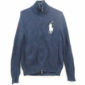 中古 ポロ ラルフローレン POLO RALPH LAUREN 綿ニット カーディガン ジップアップ Mサイズ ネイビー MNBLSWEM3S00023 一部ホツレあ