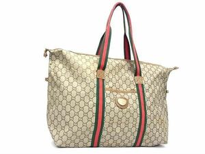 1円 GUCCI グッチ オールドグッチ ヴィンテージ グッチプラス シェリーライン PVC トートバッグ ショルダー 肩掛け ブラウン系 AZ1782