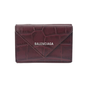 BALENCIAGA バレンシアガ ペーパー ミニ ウォレット ボルドー 391446 ユニセックス 型押しレザー 三つ折り財布 Bランク 中古 銀蔵